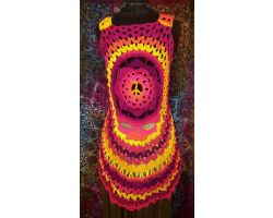 Crocheted Skull Peace Sign Mandala Vest