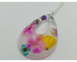 Bright Colourful Real Flowers Necklace Teardrop Cutout Slight Second