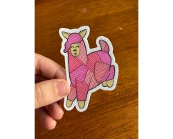 Pink Llama Sticker, Vinyl, 2"x3"